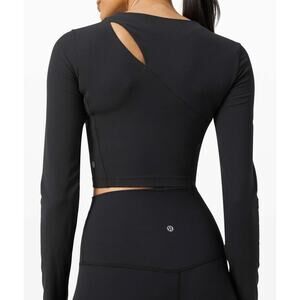 Lululemon Aligned Black Asymmetrical Cut-Out Long Sleeve Cropped Top Sz 4